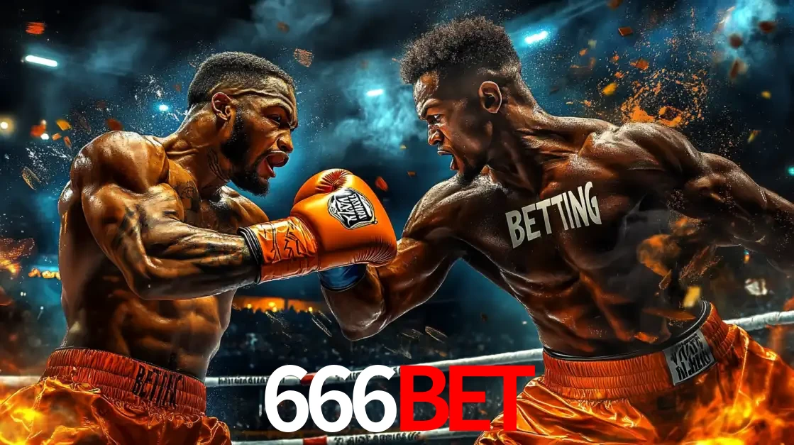 Dois boxeadores em uma luta intensa e explosiva, representando a adrenalina e as oportunidades de apostas em esportes de combate disponíveis na plataforma 666BET.