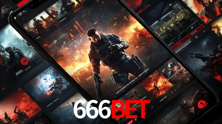 Tela de um celular exibindo uma galeria de jogos de tiro com temática militar, mostrando a variedade de e-sports disponíveis para apostas na plataforma de entretenimento 666BET.
