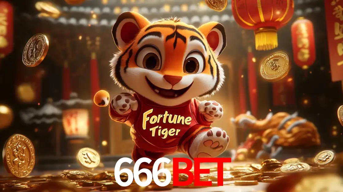 O alegre personagem do Fortune Tiger correndo sobre um caminho de moedas de ouro, simbolizando os grandes prêmios e a diversão do popular jogo de slot do 666BET.