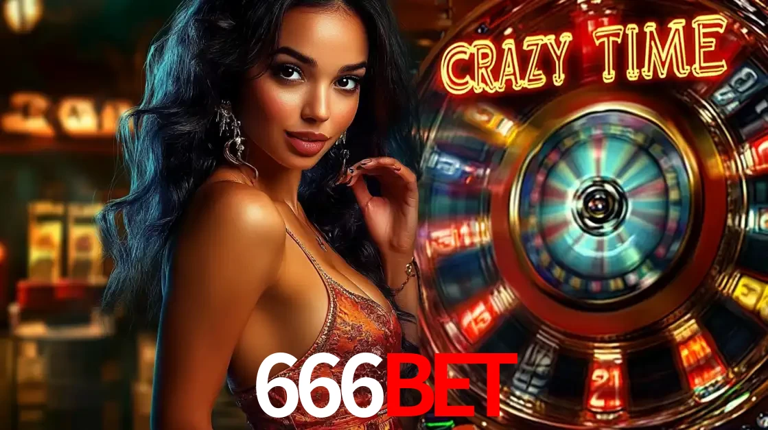 Mulher elegante ao lado da vibrante roda da fortuna do jogo de cassino ao vivo Crazy Time, um dos game shows mais populares e cheios de prêmios do 666BET.